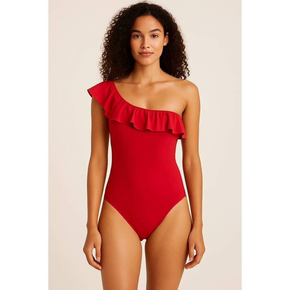 J.Crew Red One-Shoulder Ruffle Swimsuit XS